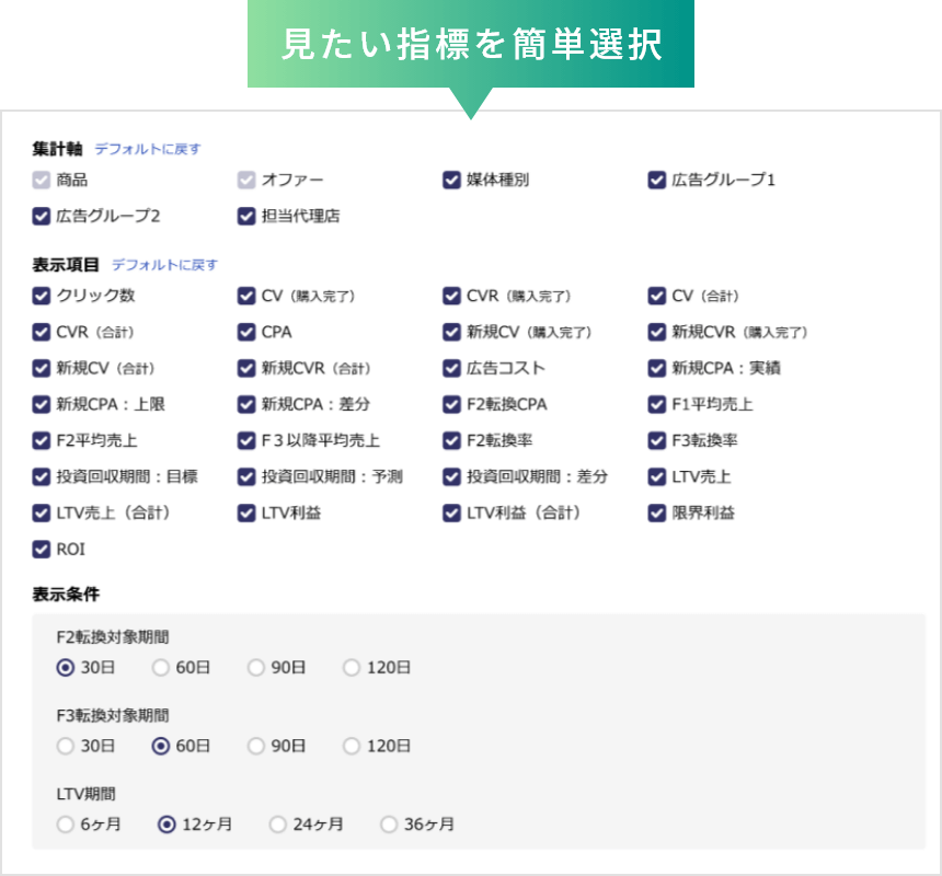 見たい指標を簡単選択