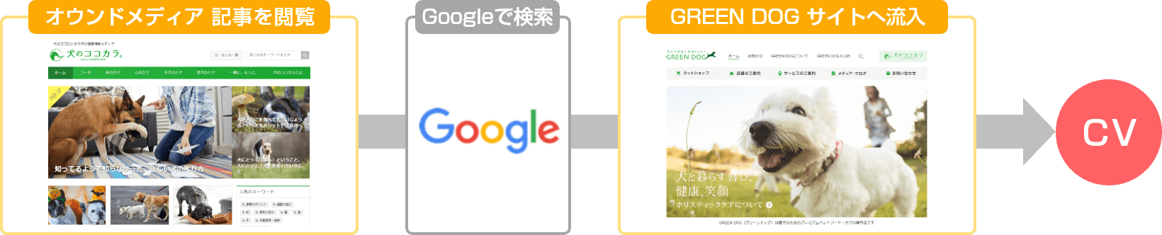 オウンドメディアからGREEN DOGまでの動線を可視化