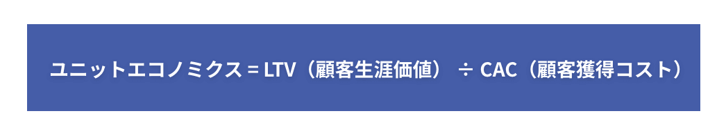 ユニットエコノミクス=LTV(顧客生涯価値)÷CAC(顧客獲得コスト)