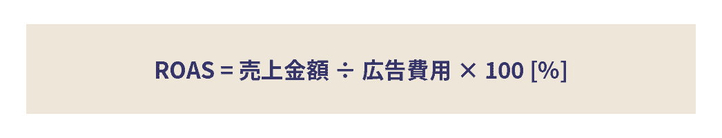 ROAS = 売上金額 ÷ 広告費用 × 100 [%]