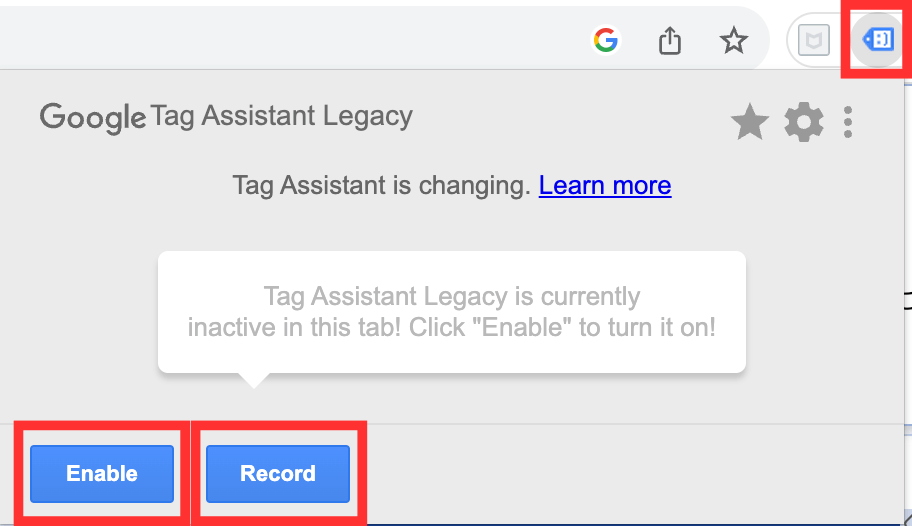 確認したいWebページで「アイコン」「Enable」「Record」をクリック キャプチャ