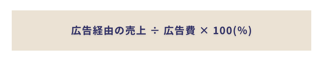 広告経由の売上÷広告費×100(%)