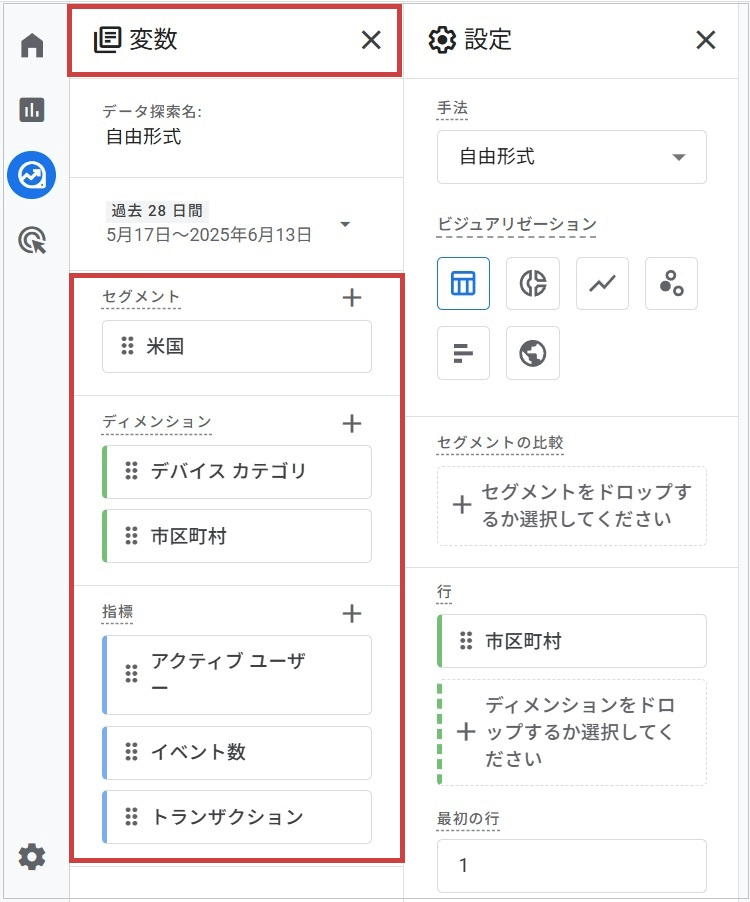 分析の目的に合わせてテンプレートを選択例)「変数」を設定