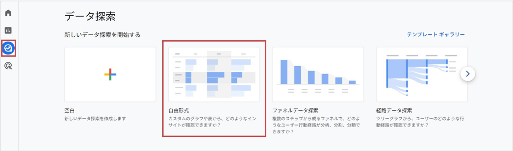 テスト方法(「探索」＞「データ探索」の画面で「自由形式」)